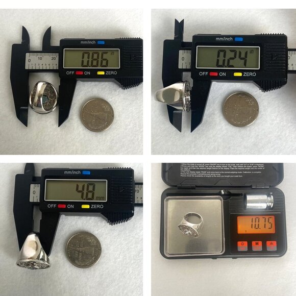 Sterling Silver 925 Round Blue Topaz Scrollwork Wide Band Statement Ring Sz 5.75 - Picture 10 of 16